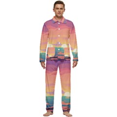 Sunset Ocean Beach Water Tropical Island Vacation 4 Men s Long Sleeve Velvet Pocket Pajamas Set by Pakemis