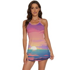 Sunset Ocean Beach Water Tropical Island Vacation 4 2-in-1 Flare Activity Dress by Pakemis