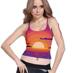 Sunset Ocean Beach Water Tropical Island Vacation Landscape Spaghetti Strap Bra Top by Pakemis