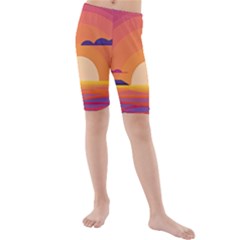 Sunset Ocean Beach Water Tropical Island Vacation Landscape Kids  Mid Length Swim Shorts by Pakemis