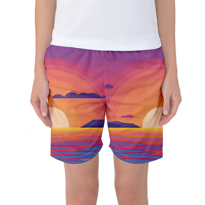 Sunset Ocean Beach Water Tropical Island Vacation Landscape Women s Basketball Shorts