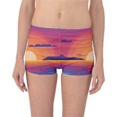 Sunset Ocean Beach Water Tropical Island Vacation Landscape Reversible Boyleg Bikini Bottoms by Pakemis