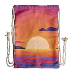 Sunset Ocean Beach Water Tropical Island Vacation Landscape Drawstring Bag (large) by Pakemis