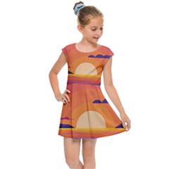 Sunset Ocean Beach Water Tropical Island Vacation Landscape Kids  Cap Sleeve Dress by Pakemis