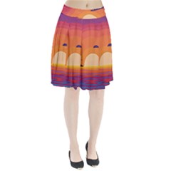 Sunset Ocean Beach Water Tropical Island Vacation Landscape Pleated Skirt by Pakemis