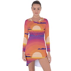 Sunset Ocean Beach Water Tropical Island Vacation Landscape Asymmetric Cut-out Shift Dress by Pakemis