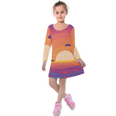 Sunset Ocean Beach Water Tropical Island Vacation Landscape Kids  Long Sleeve Velvet Dress by Pakemis