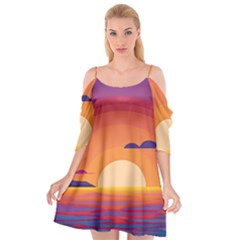 Sunset Ocean Beach Water Tropical Island Vacation Landscape Cutout Spaghetti Strap Chiffon Dress by Pakemis