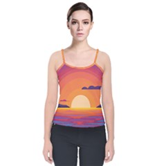 Sunset Ocean Beach Water Tropical Island Vacation Landscape Velvet Spaghetti Strap Top by Pakemis