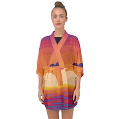 Sunset Ocean Beach Water Tropical Island Vacation Landscape Half Sleeve Chiffon Kimono by Pakemis