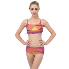 Sunset Ocean Beach Water Tropical Island Vacation Landscape Layered Top Bikini Set by Pakemis