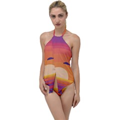 Sunset Ocean Beach Water Tropical Island Vacation Landscape Go With The Flow One Piece Swimsuit by Pakemis