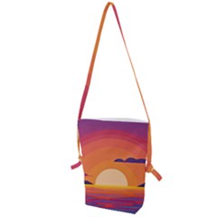 Sunset Ocean Beach Water Tropical Island Vacation Landscape Folding Shoulder Bag by Pakemis