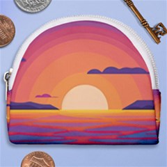 Sunset Ocean Beach Water Tropical Island Vacation Landscape Horseshoe Style Canvas Pouch by Pakemis