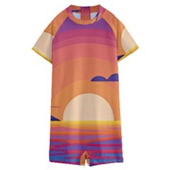 Sunset Ocean Beach Water Tropical Island Vacation Landscape Kids  Boyleg Half Suit Swimwear by Pakemis