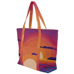 Sunset Ocean Beach Water Tropical Island Vacation Landscape Zip Up Canvas Bag by Pakemis