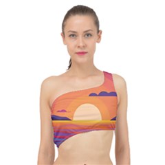 Sunset Ocean Beach Water Tropical Island Vacation Landscape Spliced Up Bikini Top  by Pakemis