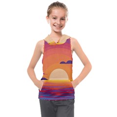 Sunset Ocean Beach Water Tropical Island Vacation Landscape Kids  Sleeveless Hoodie by Pakemis