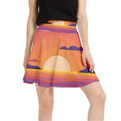 Sunset Ocean Beach Water Tropical Island Vacation Landscape Waistband Skirt by Pakemis