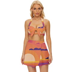 Sunset Ocean Beach Water Tropical Island Vacation Landscape Vintage Style Bikini Top And Skirt Set  by Pakemis