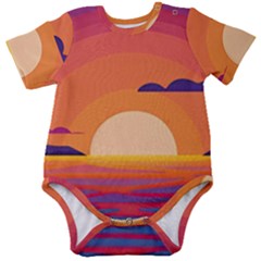 Sunset Ocean Beach Water Tropical Island Vacation Landscape Baby Short Sleeve Bodysuit by Pakemis