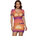 Sunset Ocean Beach Water Tropical Island Vacation Landscape Low Cut Cap Sleeve Mini Dress View1