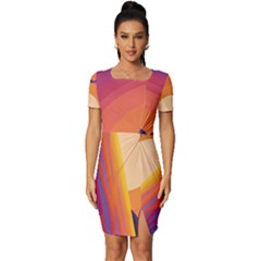 Sunset Ocean Beach Water Tropical Island Vacation Landscape Fitted Knot Split End Bodycon Dress by Pakemis