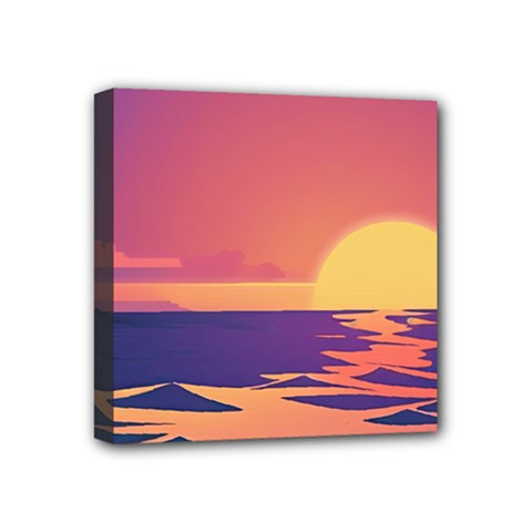 Sunset Ocean Beach Water Tropical Island Vacation Mini Canvas 4  X 4  (stretched) by Pakemis