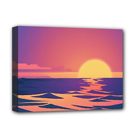 Sunset Ocean Beach Water Tropical Island Vacation Deluxe Canvas 16  X 12  (stretched)  by Pakemis