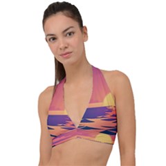 Sunset Ocean Beach Water Tropical Island Vacation Halter Plunge Bikini Top by Pakemis