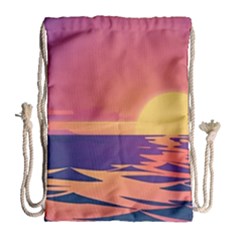 Sunset Ocean Beach Water Tropical Island Vacation Drawstring Bag (large) by Pakemis