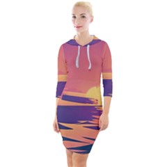 Sunset Ocean Beach Water Tropical Island Vacation Quarter Sleeve Hood Bodycon Dress by Pakemis