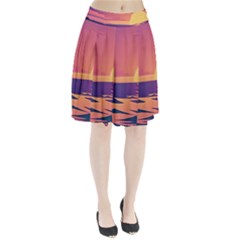 Sunset Ocean Beach Water Tropical Island Vacation Pleated Skirt by Pakemis