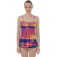 Sunset Ocean Beach Water Tropical Island Vacation Babydoll Tankini Set by Pakemis