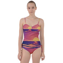 Sunset Ocean Beach Water Tropical Island Vacation Sweetheart Tankini Set by Pakemis