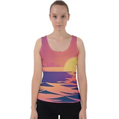 Sunset Ocean Beach Water Tropical Island Vacation Velvet Tank Top by Pakemis