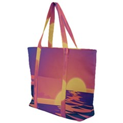 Sunset Ocean Beach Water Tropical Island Vacation Zip Up Canvas Bag by Pakemis