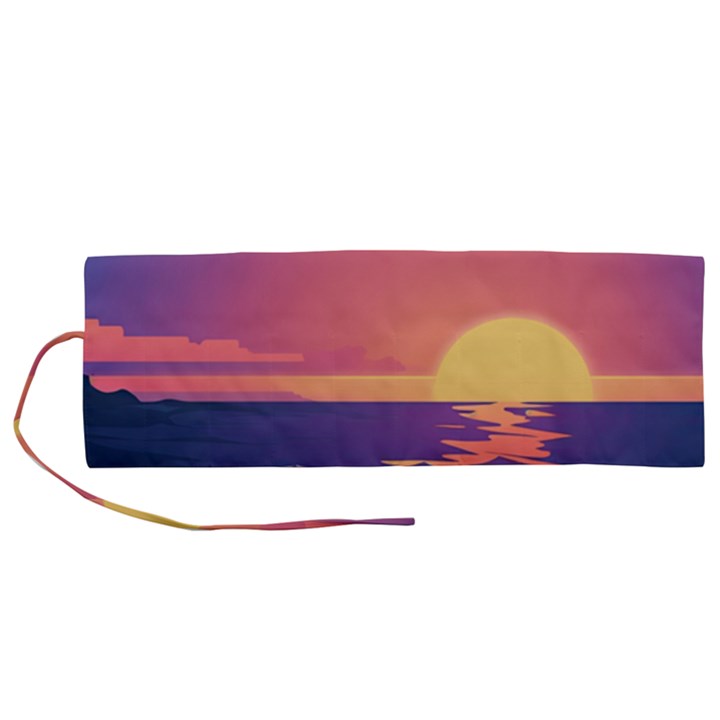 Sunset Ocean Beach Water Tropical Island Vacation Roll Up Canvas Pencil Holder (M)