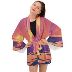 Sunset Ocean Beach Water Tropical Island Vacation Long Sleeve Kimono by Pakemis