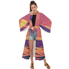 Sunset Ocean Beach Water Tropical Island Vacation Maxi Kimono by Pakemis