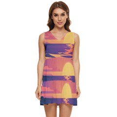 Sunset Ocean Beach Water Tropical Island Vacation Tiered Sleeveless Mini Dress by Pakemis