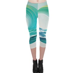 Tsunami Tidal Wave Wave Minimalist Ocean Sea 2 Capri Leggings  by Pakemis