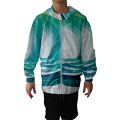 Tsunami Tidal Wave Wave Minimalist Ocean Sea 2 Kids  Hooded Windbreaker by Pakemis