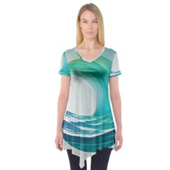 Tsunami Tidal Wave Wave Minimalist Ocean Sea 2 Short Sleeve Tunic  by Pakemis