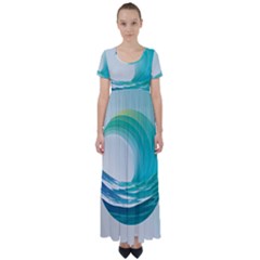 Tsunami Tidal Wave Wave Minimalist Ocean Sea 2 High Waist Short Sleeve Maxi Dress by Pakemis