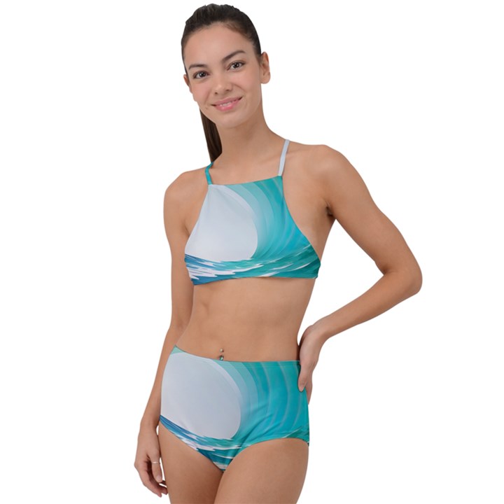 Tsunami Tidal Wave Wave Minimalist Ocean Sea 2 High Waist Tankini Set