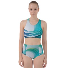 Tsunami Tidal Wave Wave Minimalist Ocean Sea 2 Racer Back Bikini Set by Pakemis