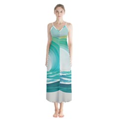 Tsunami Tidal Wave Wave Minimalist Ocean Sea 2 Button Up Chiffon Maxi Dress by Pakemis