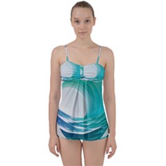 Tsunami Tidal Wave Wave Minimalist Ocean Sea 2 Babydoll Tankini Set by Pakemis