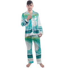 Tsunami Tidal Wave Wave Minimalist Ocean Sea 2 Men s Long Sleeve Satin Pajamas Set by Pakemis